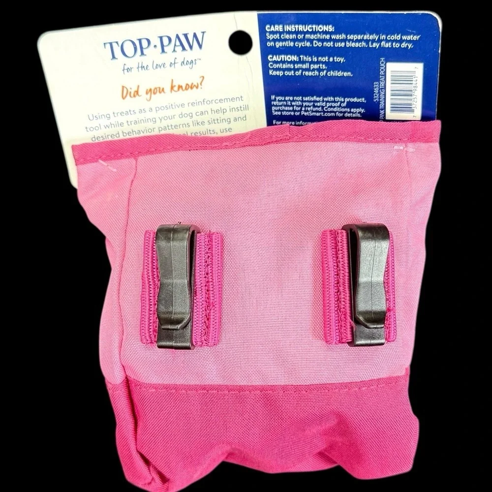 Top Paw Treat Training Pouch‎ Bag Pink Draw String Belt Clip Waste Bag Dispenser